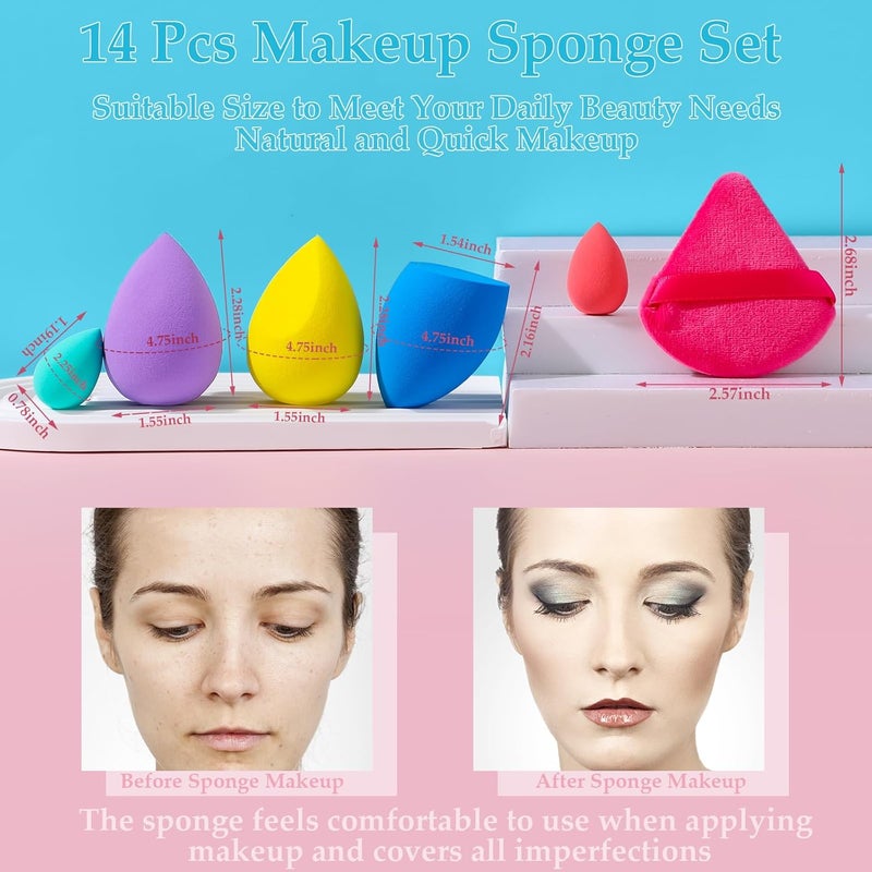 AuraRay 14 Pcs Makeup Sponge Beauty Sponges Blender with 4 Pcs Powder Puff and 4 Pcs Mini Make up Sponges for Liquid,Foundation,Powder,Concealer,Cream - Image 4